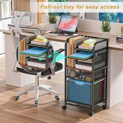 6-Tier Rolling File Cart with 2 Drawers, File Cabinet Organizer - Image 2