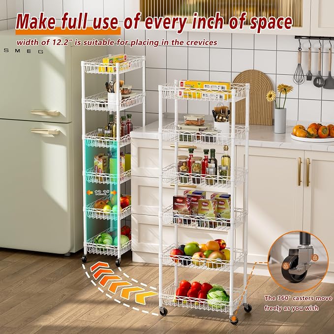 6 Tier Basket Shelf Wire Shelving Unit Adjustable Storage Shelves Big Basket - Image 4