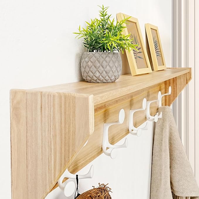 SKOLOO Wall Shelf with Hooks, 24-Inch Coat Rack Wall Mount with Shelf Organizer - Image 3