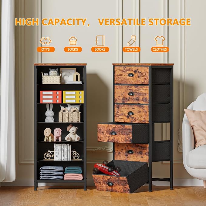 Furnulem Tall Dresser with 6 Drawers, Vertical End Table and Nightstand - Image 4