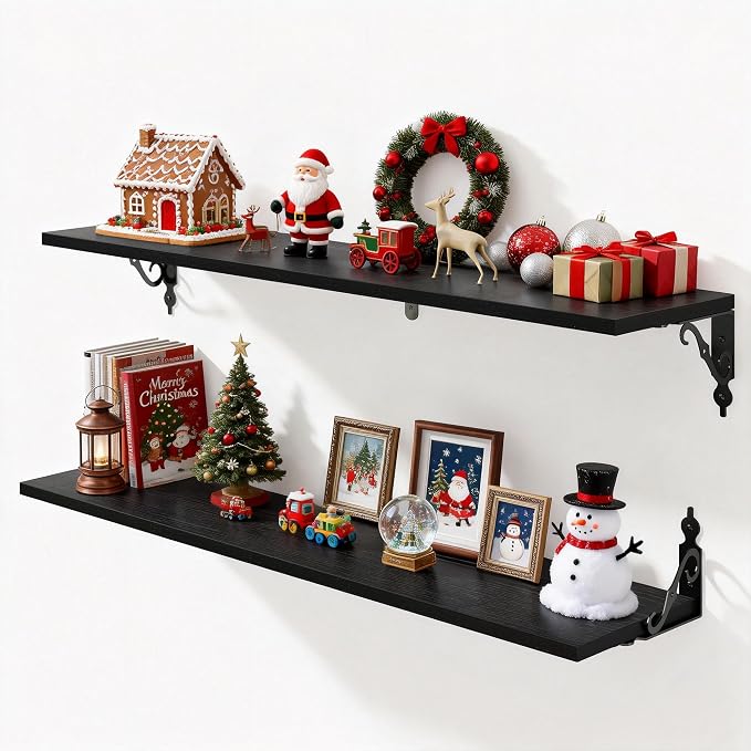 Fun Memories 36 Inches Floating Shelves, Rustic Long Wall Shelves, 8 Inch Deep by FunMemories