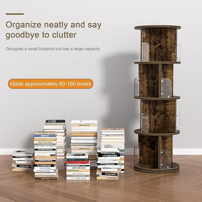 VECELO Rotating Bookshelf Tower, 360°Revolving Bookcase, Round Book Shelf - Image 5