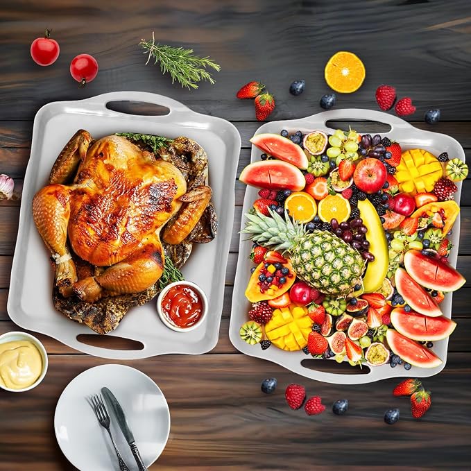 LEHAHA 17.25" x 12" Serving Trays Set of 2 White, Dinner Tray, Light Weight - Image 8