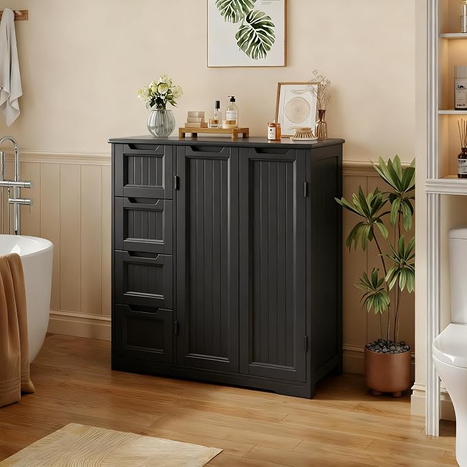 Gizoon Wooden Bathroom Floor Cabinet, Side Storage Organizer Cabinet - Image 9