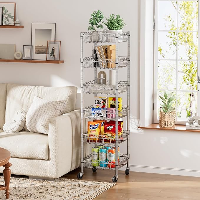 6 Shelves Storage Shelf Wire Closet Bathroom Organizers Metal Pantry Kitchen - Image 5