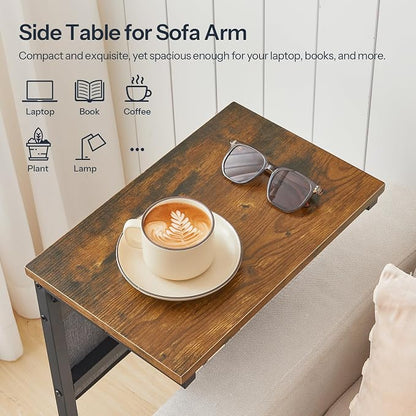 HOOBRO C Shaped End Table with Charging Station, Sofa Arm Tray Table with - Image 5