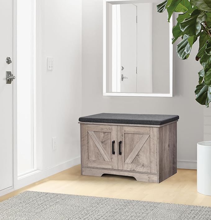 HOMSHO Farmhouse Shoe Storage Bench - Image 2