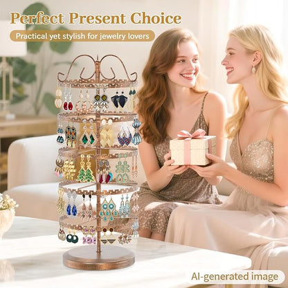 MODOWEY 5 Tier Rotating Earring Holder Organizer Stand, Adjustable Metal - Image 7