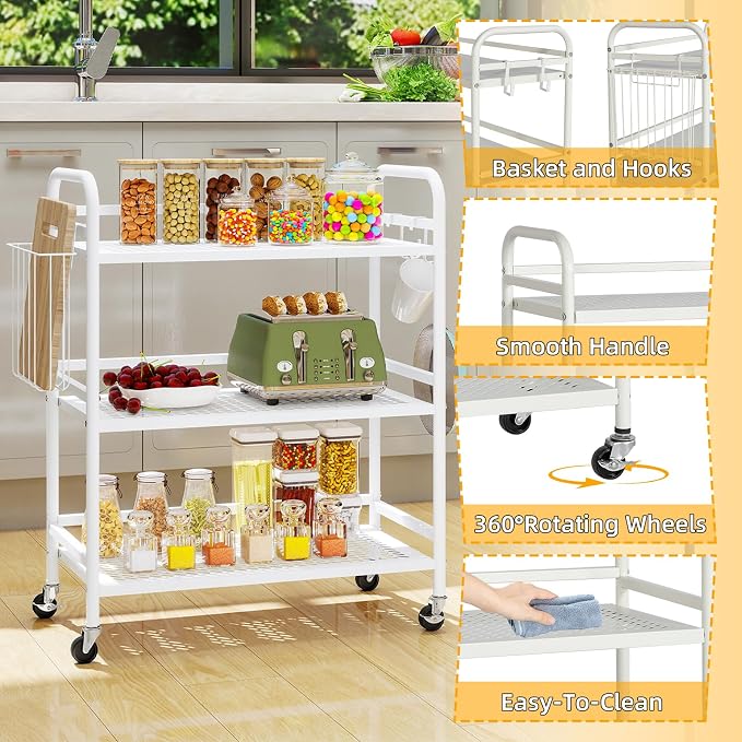 HDANI 3 Tier Metal Mesh Utility Cart, Large Capacity Multipurpose Heavy Vehicle - Image 9