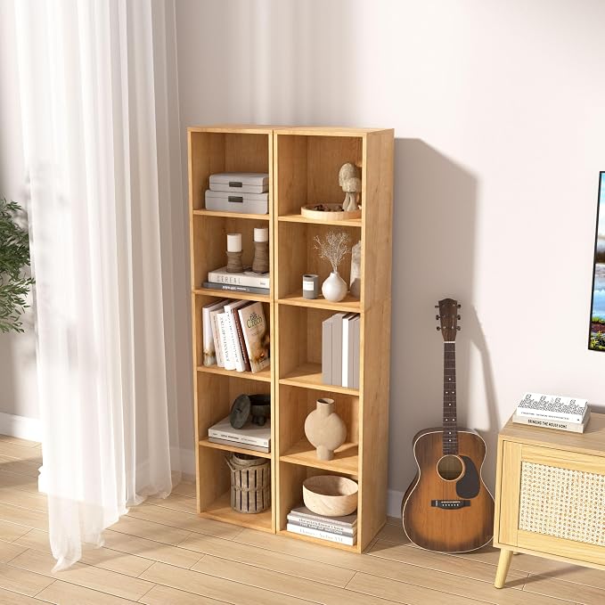 5-Tier Wooden Cube Storage Organizer, 52 Inch Tall Bookcase & Display Shelf - Image 8
