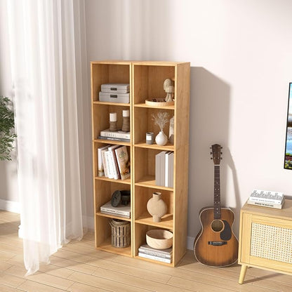 5-Tier Wooden Cube Storage Organizer, 52 Inch Tall Bookcase & Display Shelf - Image 8