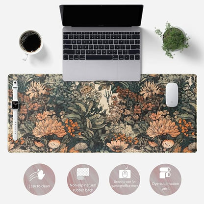 Flower Vintage Desk Pad Aesthetic Desk Mat Flower Mouse Pad Computer Big - Image 2
