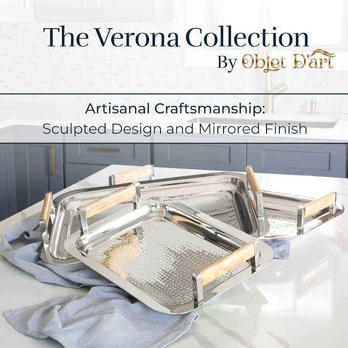Decorative Silver Tray by Objet D’Art, Verona Beaufort Round Bar Tray - Image 4