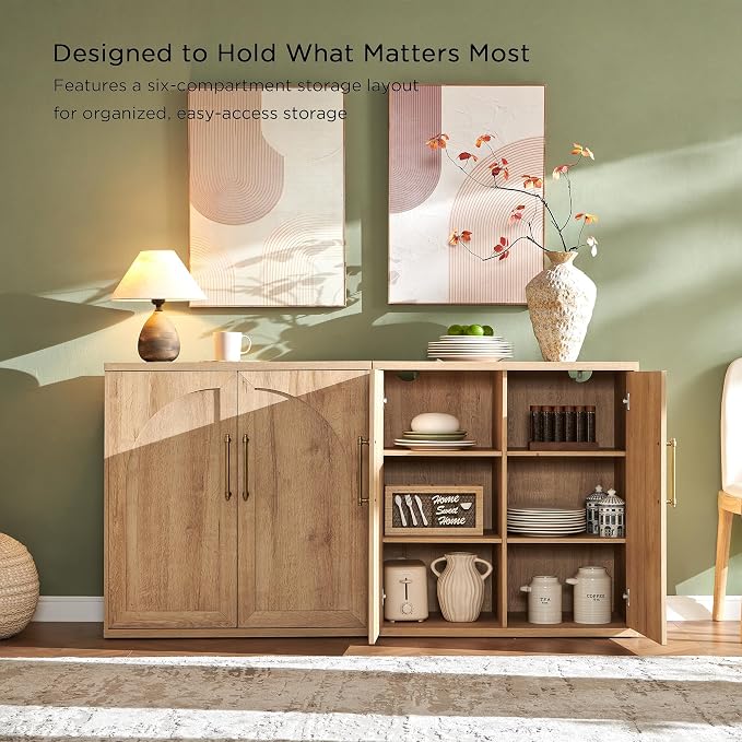 ACCOHOHO Arched Door Sideboard Buffet Cabinet Set of 3, Natural Oak | Modular - Image 3