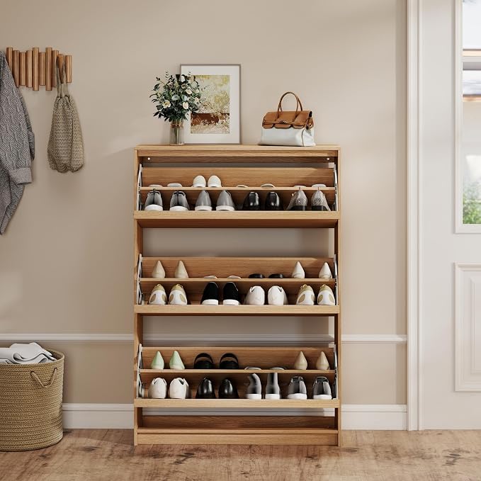 Shoe Cabinet with 3 Flip Drawers, 31.5" W Narrow Shoe Storage Cabinet - Image 8