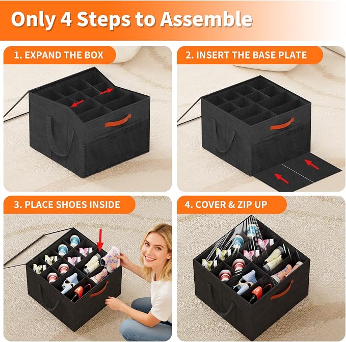 Aokeyee 2 Pack Shoe Organizer for Closet, Foldable Shoe Storage Organizer Box - Image 6