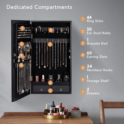 LAVIEVERT Jewelry Armoire with LED Lighted Mirror, Wall/Door Mounted Frameless - Image 2