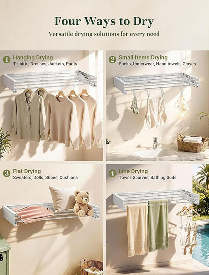 32'' Wall Mounted Clothes Drying Rack, Foldable & Collapsible Wall Mount - Image 7