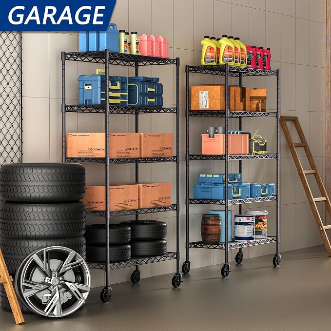 5-Shelf Adjustable Heavy Duty Storage Shelving Unit on 4 Wheel Casters - Image 4