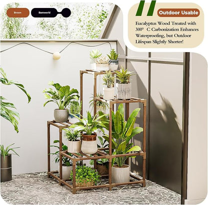 Bamworld Corner Plant Stand Indoor Outdoor Plant Shelf Small Plant Table - Image 3