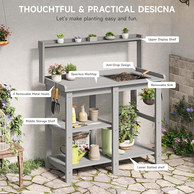 ONBRILL Potting Bench, Outdoor Potting Bench Table - Image 6