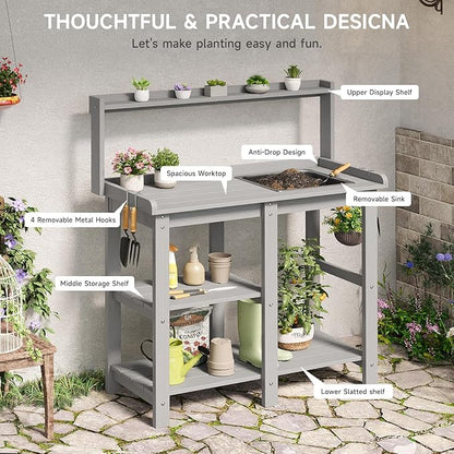 ONBRILL Potting Bench, Outdoor Potting Bench Table - Image 6