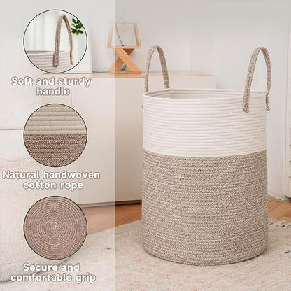 Large Woven Laundry Basket Hamper, 80L Cotton Rope Storage Bin - Image 6