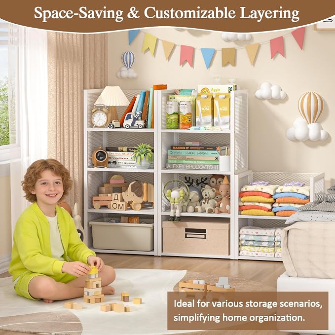 4-Tier Stackable Closet Organizers and Storage Basket, Wire Clothes Shelf - Image 7