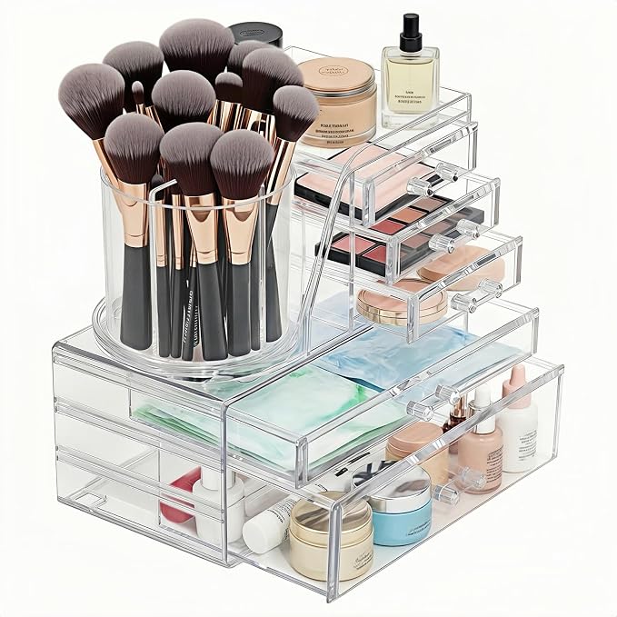 Clear Acrylic Makeup Organizer Countertop 360° Rotating & Removable Storage by Unknown