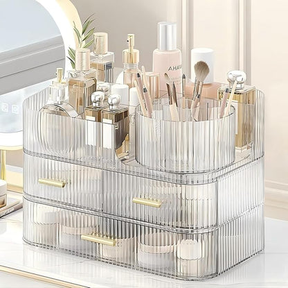 DASITON Makeup Organizer with Drawers and Rotating Makeup Brush Holder - Image 2