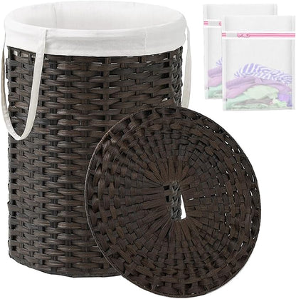 Laundry Basket with Lid Round Rattan Laundry Hamper with Lid and Handles 29.1 by SETVSON