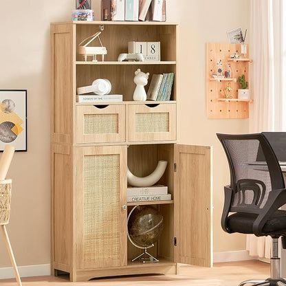 Iwell Tall Storage Cabinet, Rattan Cabinet - Image 5