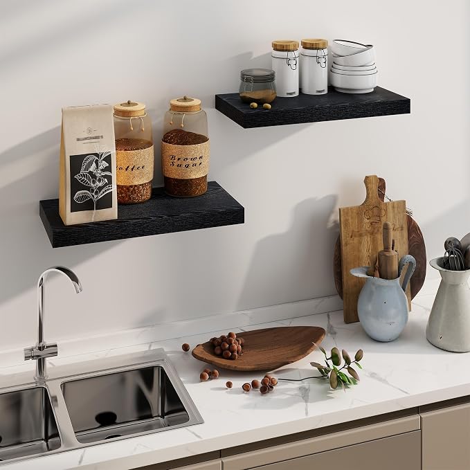 Fun Memories Rustic Black Floating Shelves 24 Inch Long, 8 Inch Deep Floating - Image 2