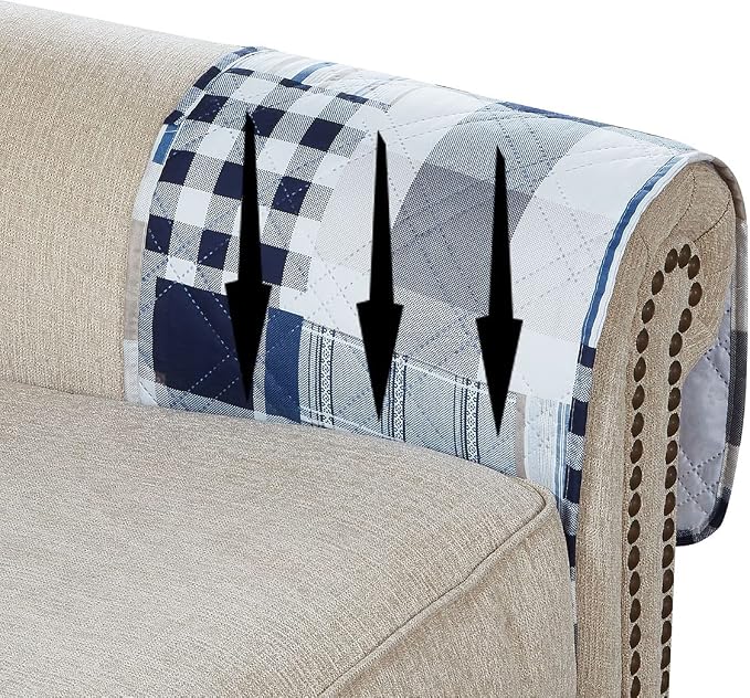 Brilliant Sunshine Multi Blue Plaids and Stripes Patchwork Sofa Armrest 5 - Image 4