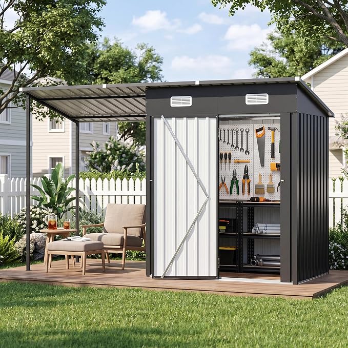 Aoxun 5x3FT Outdoor Storage Shed & Hardtop Canopy Gazebo Combo | 10x3FT Metal by Aoxun