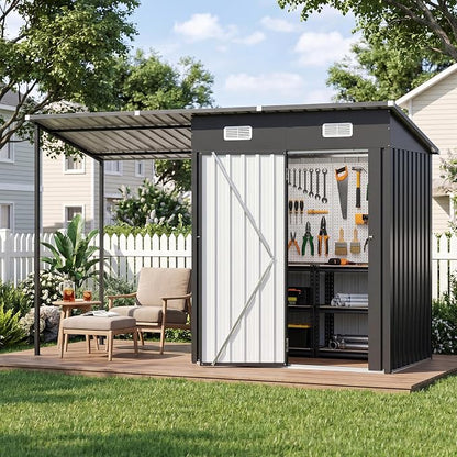 Aoxun 5x3FT Outdoor Storage Shed & Hardtop Canopy Gazebo Combo | 10x3FT Metal by Aoxun