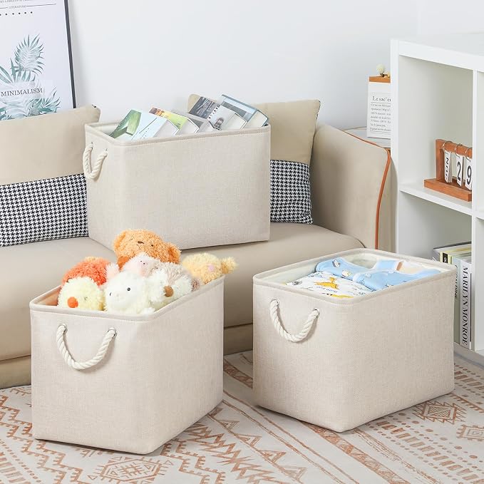 Bidtakay Large Storage Baskets for Shelves 3 Pack Fabric Storage Bins for - Image 2
