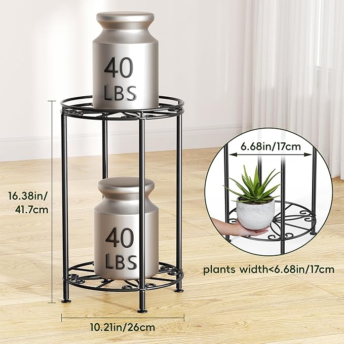 Plant Stand 2-Tier 10.2in Width 16.4in Tall Flower Pot Rack Small Plant Table - Image 4