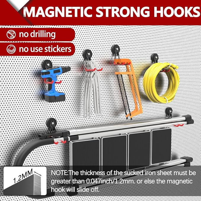 3-H Heavy Duty Magnet Garage Hooks 4 Pack, Extra Large Strong Magnetic Hooks - Image 4