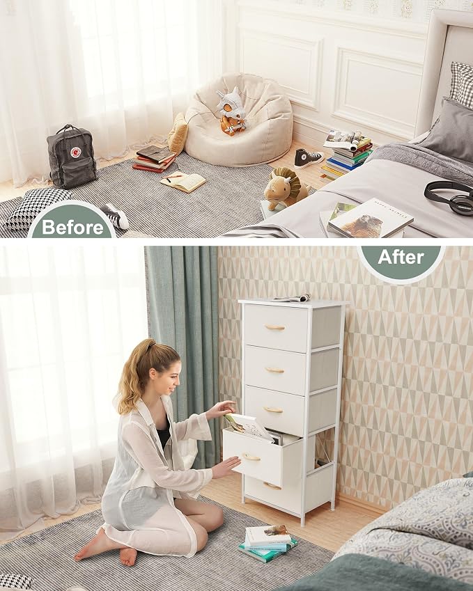 Tall Dresser Vertical Fabric Storage Tower Organizer, 5 Drawers | Sturdy Steel - Image 4