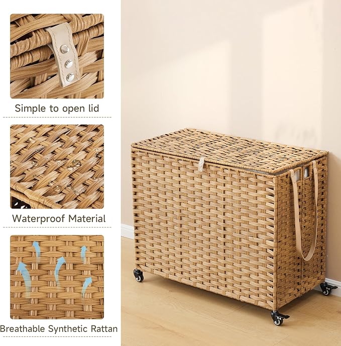 Laundry Hamper with Wheels, 52.8 Gallon Rolling Laundry Basket with Lid - Image 7