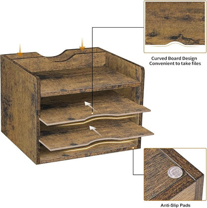 Snughome Vintage Wood File Organizer Desktop, 13.7‘’ Document Letter Mail Tray - Image 7