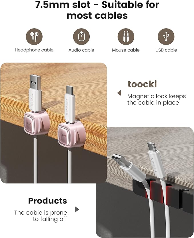12 Pack Magnetic Cable Clips – Cord Organizer & Holder, Toocki Adhesive Cable - Image 9