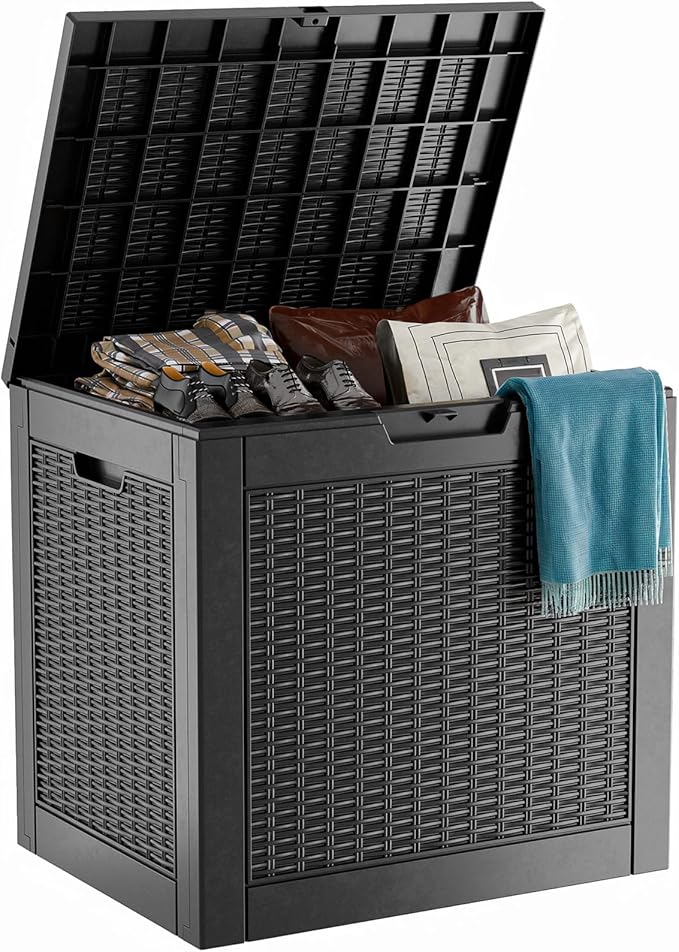 Vixzen 31 Gallon Deck Boxes Outdoor Waterproof, Resin Lockable Storage Box by Vixzen
