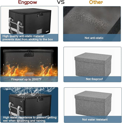 ENGPOW File Box with Lock, Fireproof Document Box with Pockets, Collapsible - Image 6