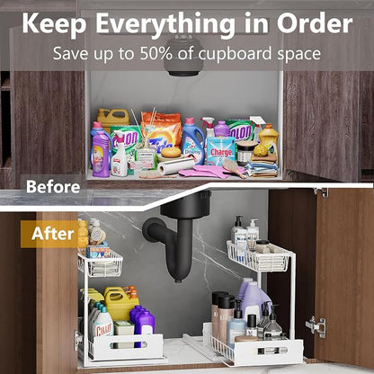 Ceetug Slide Out Under Sink Organizers and Storage, 2 Pack | 2 Tier, Sturdy - Image 3