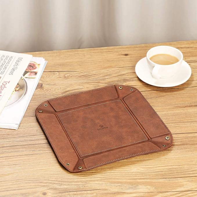 SITHON Valet Tray Desktop Storage Organizer – Premium PU Leather Catchall - Image 6