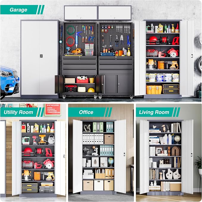 SISESOL Storage Cabinet with Doors and Shelves, Steel Lockers - Image 4