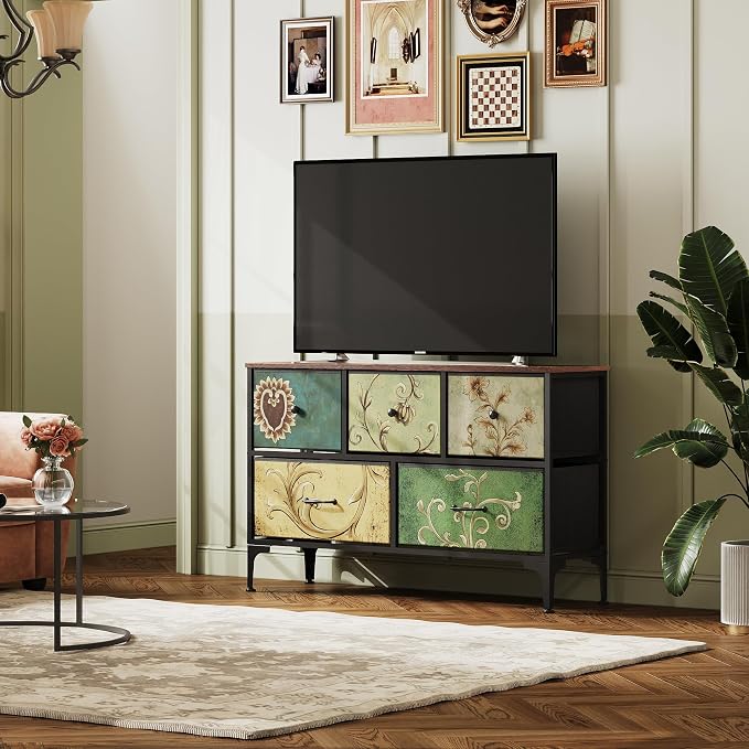 WLIVE Wide Dresser for Bedroom, 5 Drawer Chest of Drawers, Floral | 5 roomy - Image 2