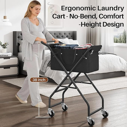 No-Bend Laundry Cart- Rolling Hamper - Image 3